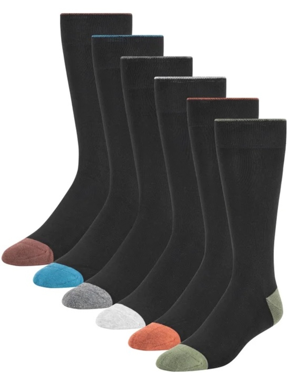 Ted Baker Black Dress Socks with Multi-Colored Toes and Heels - Pack of 6 NWT
